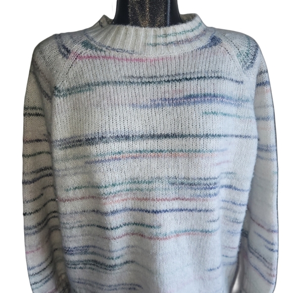 Old Navy White Multi Color Striped Mock Neck Sweater M - Picture 2 of 7